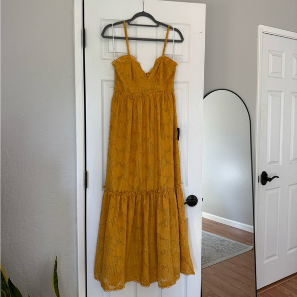 Lulus Charm And Charisma Mustard Yellow Burnout Floral Maxi Dress - Size S - Picture 3 of 8
